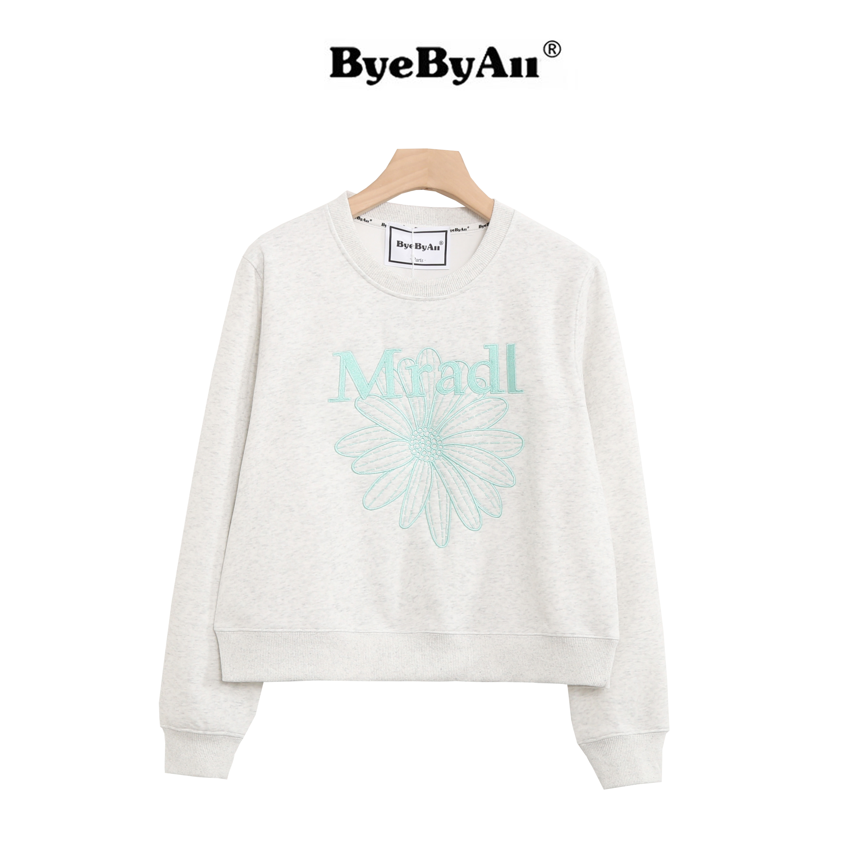  韩系设计师女时尚潮流圆领休闲卫衣加绒加厚重工大刺绣