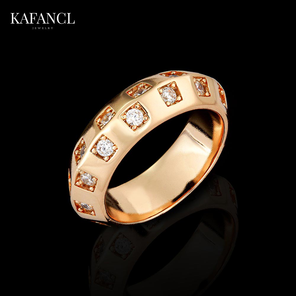 合金合成锆石戒指 镀K金 棋盘格宽版戒指  ZF-D228