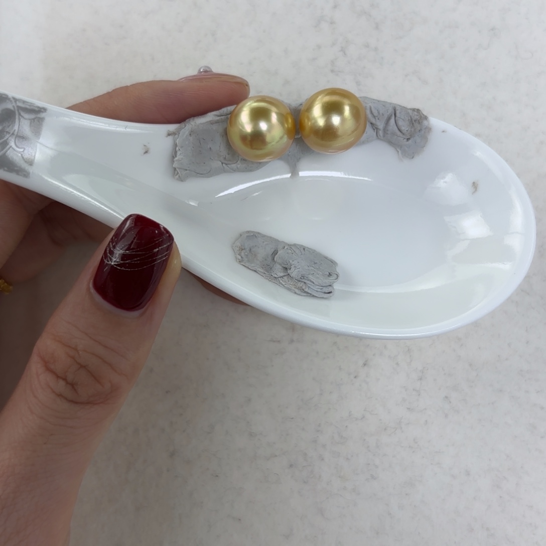 定制海水珍珠裸珠未镶嵌12-13m m金珠对珠