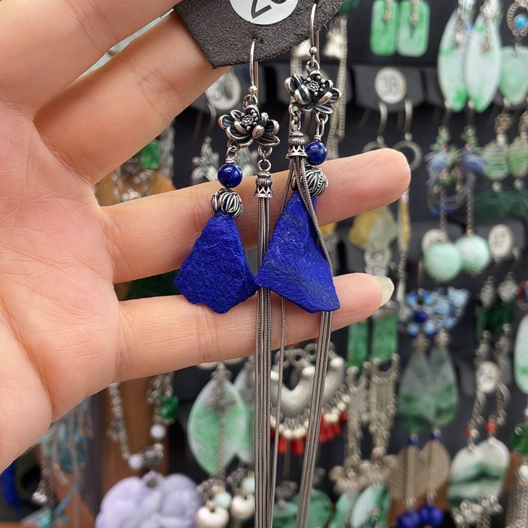 宝***妈青金石银S925镶嵌耳饰861gjjhgh