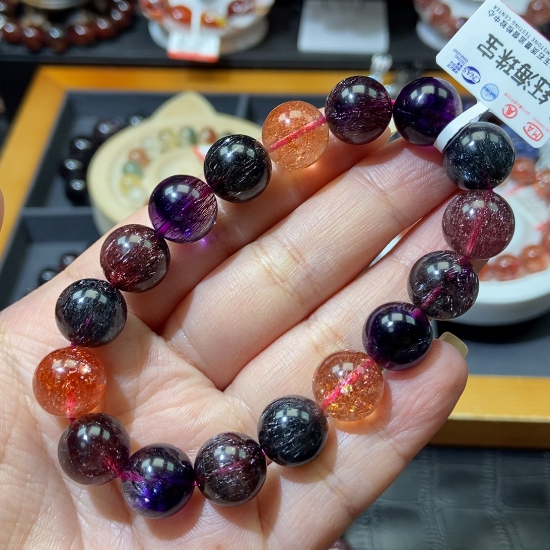 水晶超七手链12毫米未镶嵌