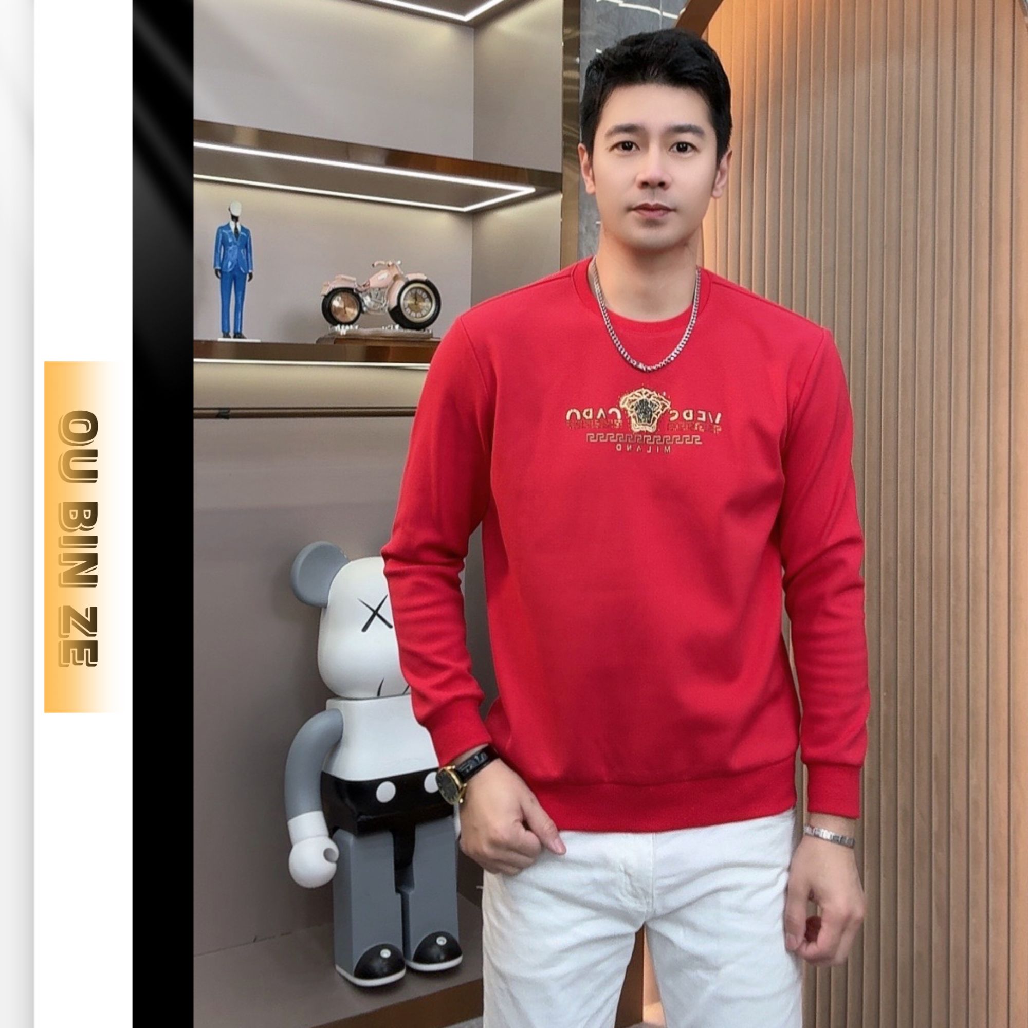 新 欧彬泽【V老板】欧货长袖加绒卫衣秋冬男装圆领休闲时尚百搭9509