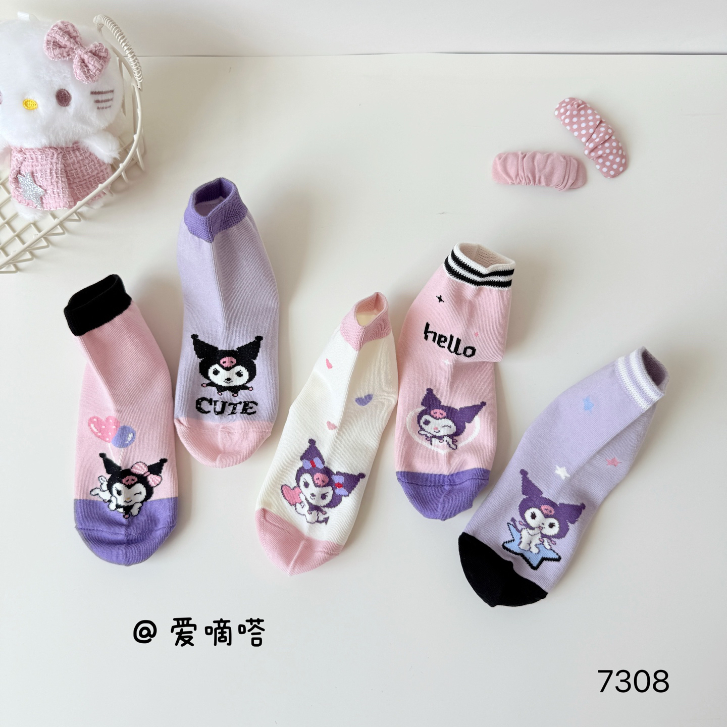 爱嘀嗒7308儿童袜子女童秋冬卡通紫粉色可爱精梳棉中筒新款