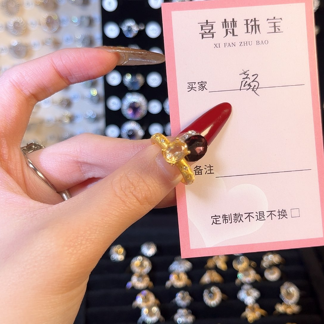 黄晶戒指银S925镶嵌颜****斯