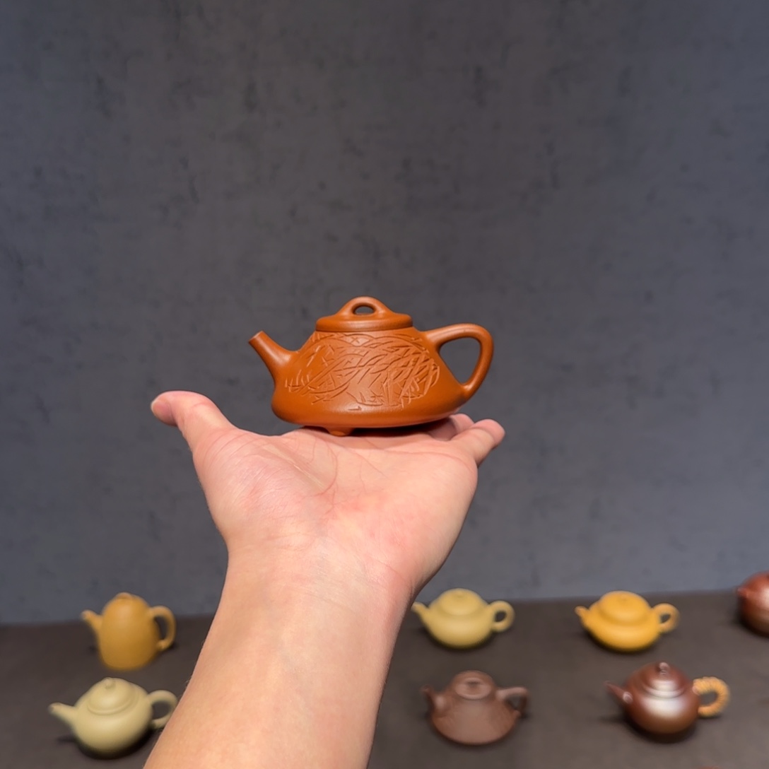 东***响紫砂茶壶子冶石瓢 生砂朱泥 100cc 超级薄胎