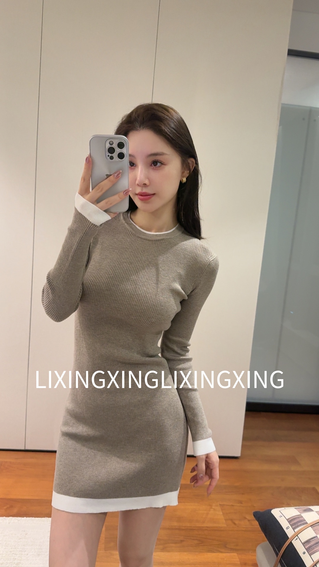 LXX【波斯纶拼色边针织裙】假两件美拉德短裙连衣裙气质修身不规则