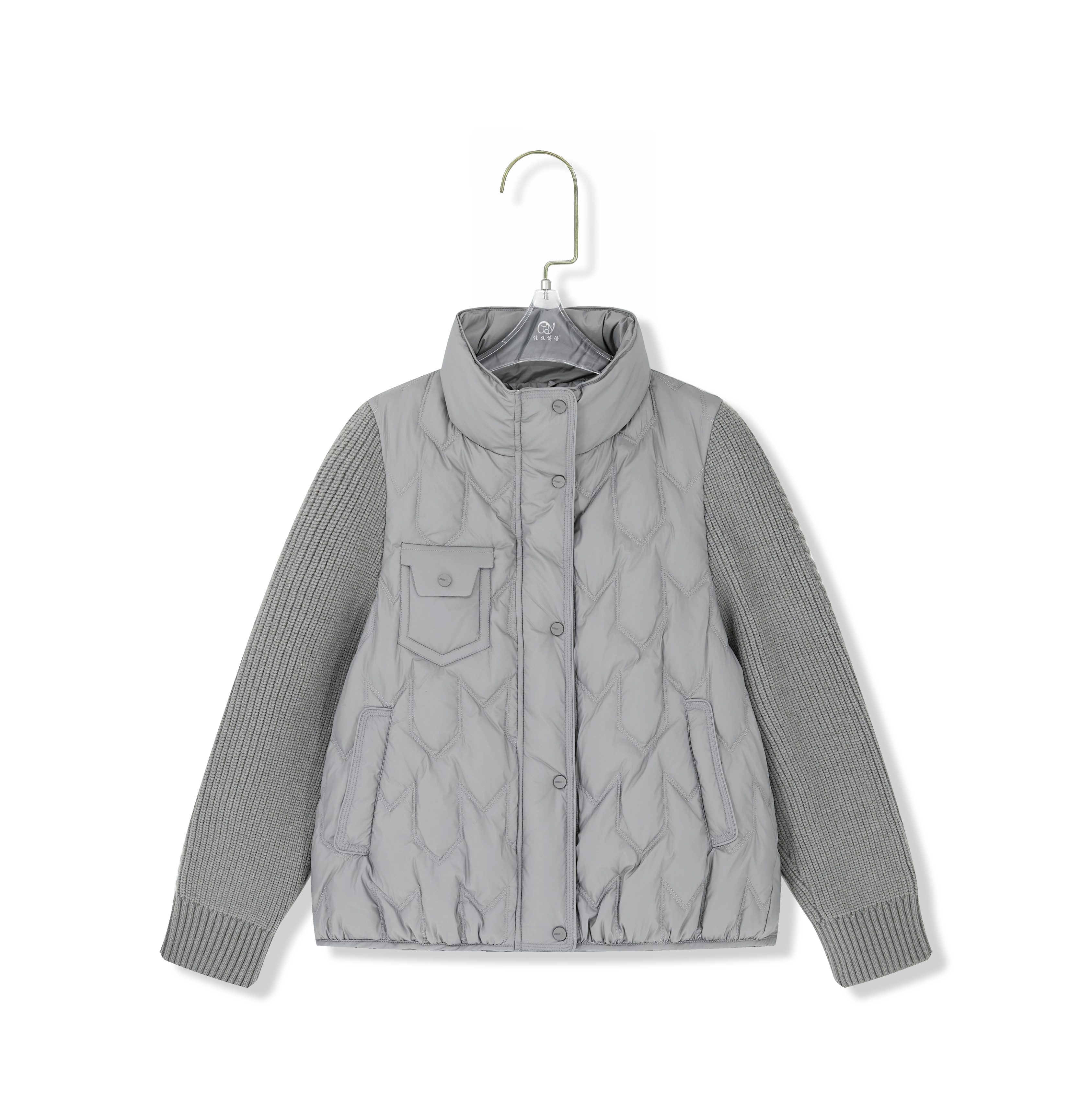 冬季保暖女圆领短款拼接时尚极简风厚款印花