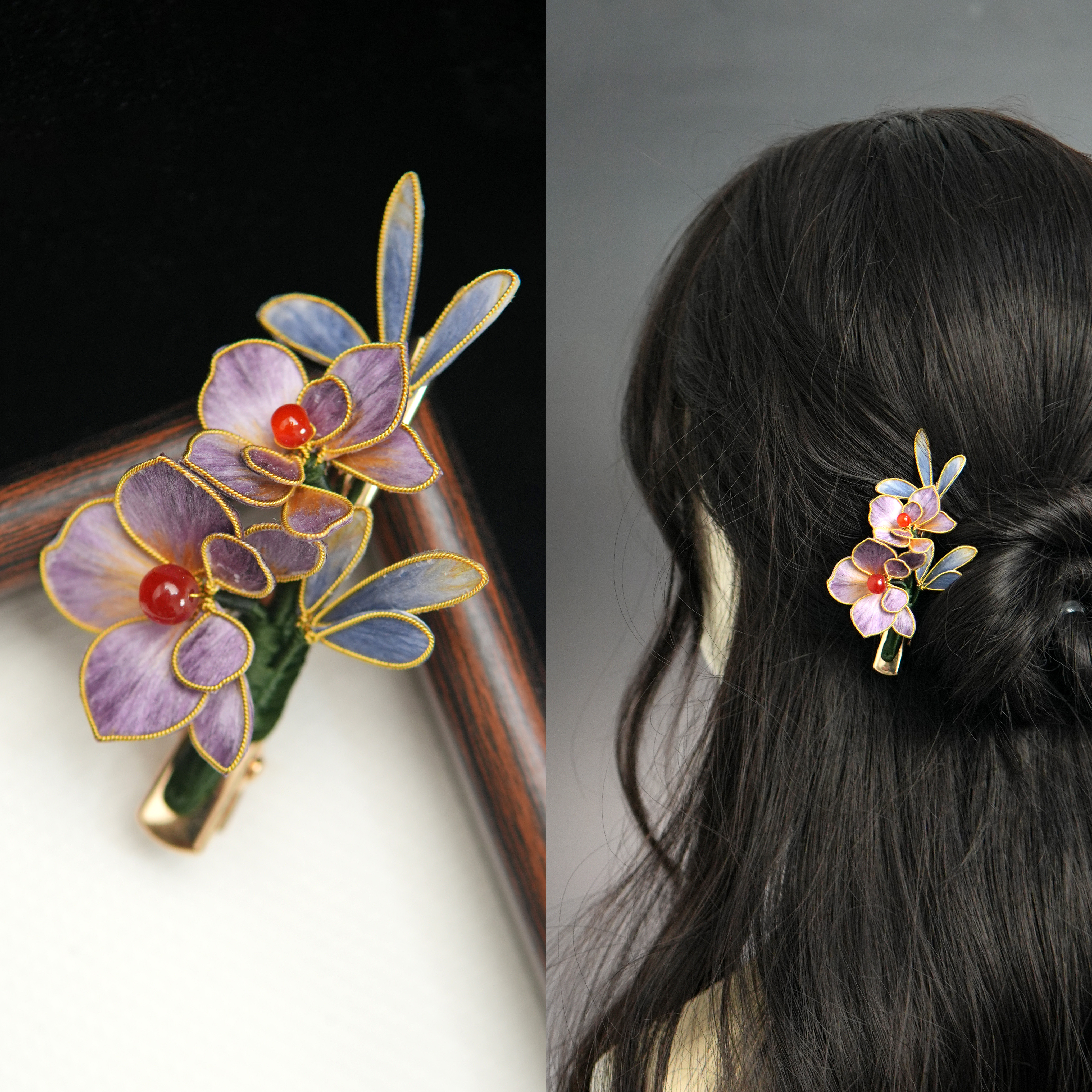 【木兰辞】非遗绒花簪发簪发钗发梳汉服饰品国风新中式