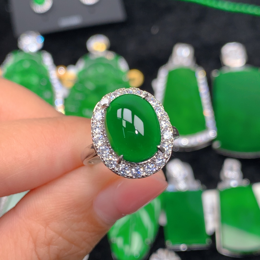 翡翠戒指银S925镶嵌翡翠