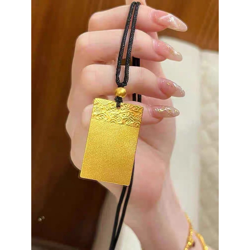 合金项链 平安无事牌祥云情侣项链古法方牌挂坠高保色店同款色