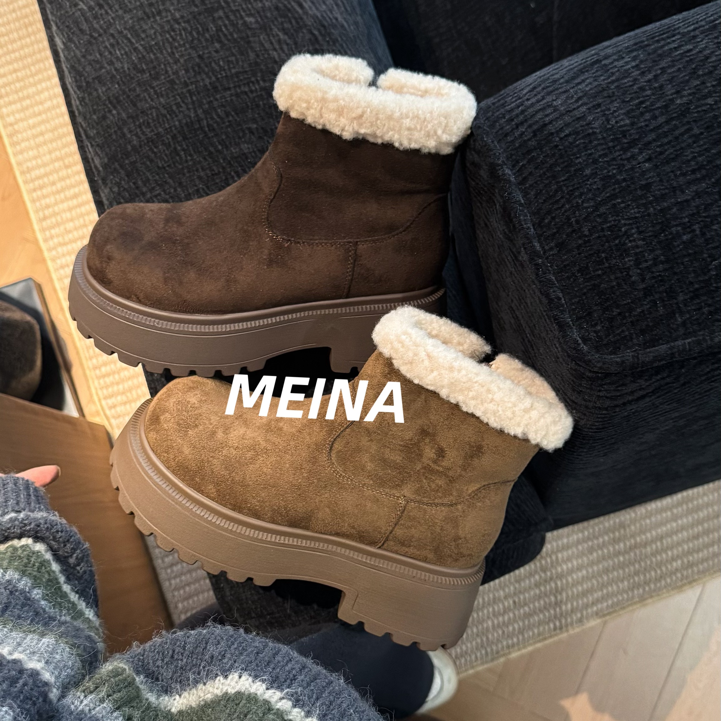 【美娜】加绒加厚保暖厚底防滑侧拉链雪地靴女东北棉靴