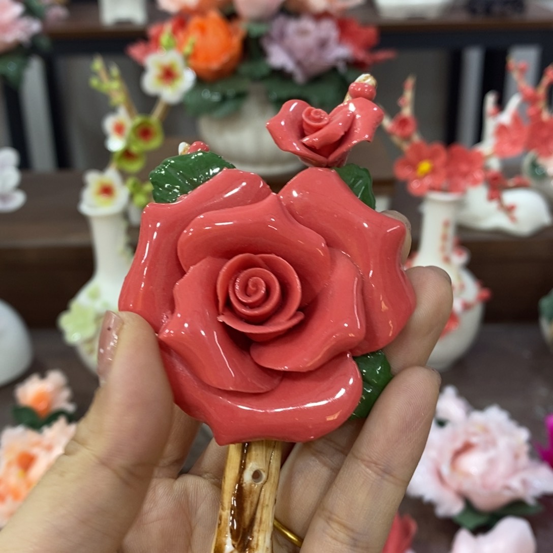摆件陶瓷手工花摆件