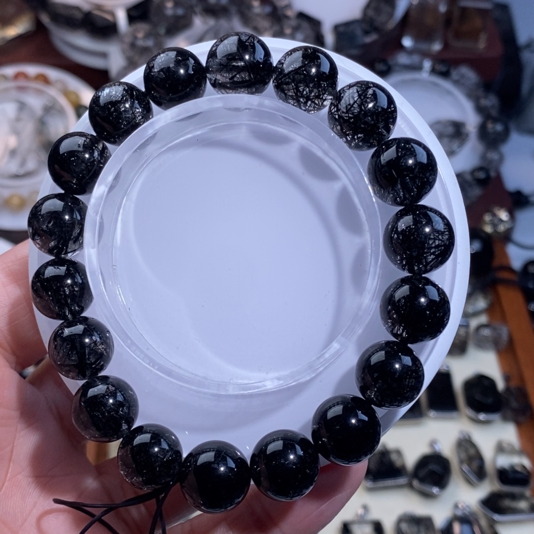 水晶手链未镶嵌黑发晶全透体满发蕾丝11mm