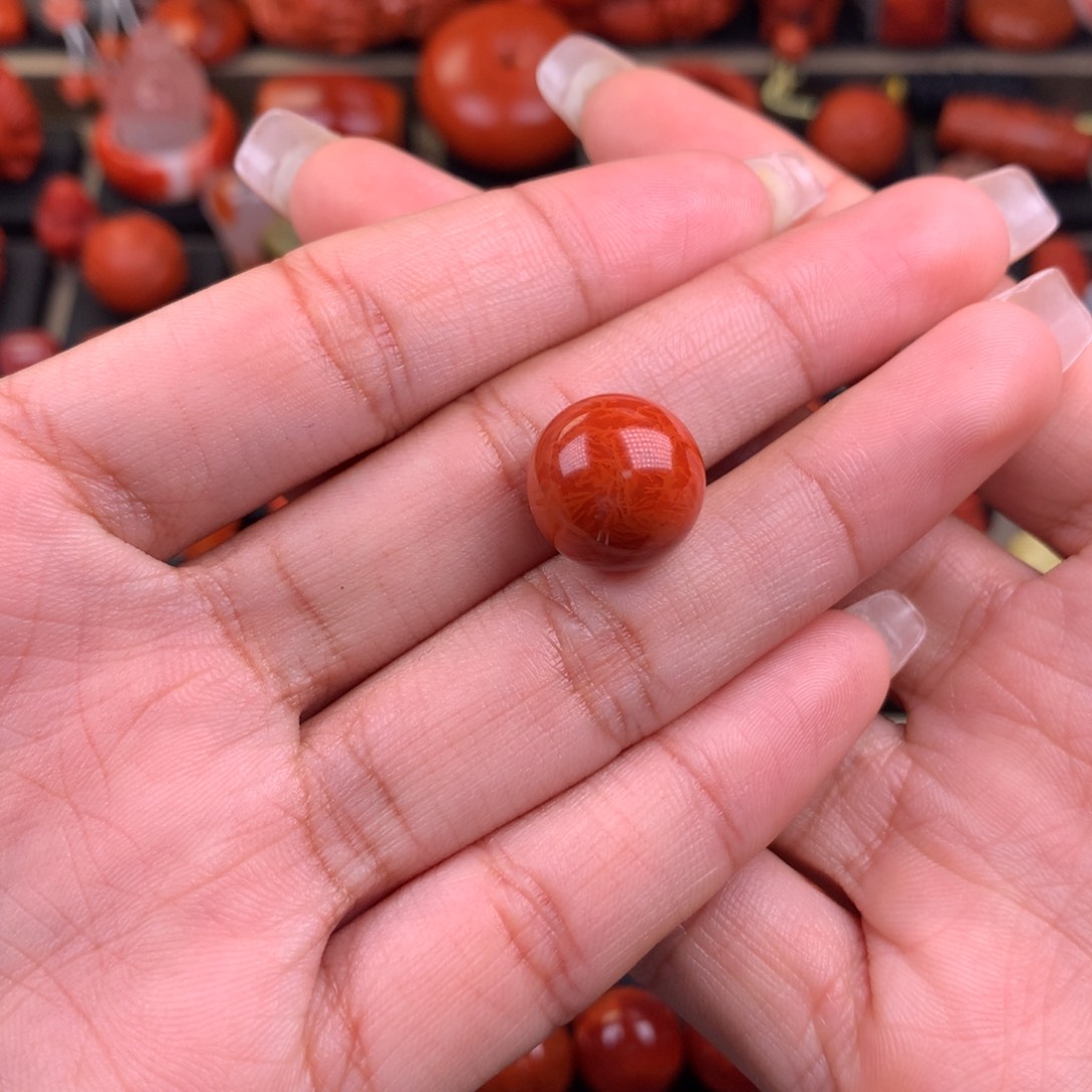 我***月南红玛瑙未镶嵌火焰纹圆珠14mm