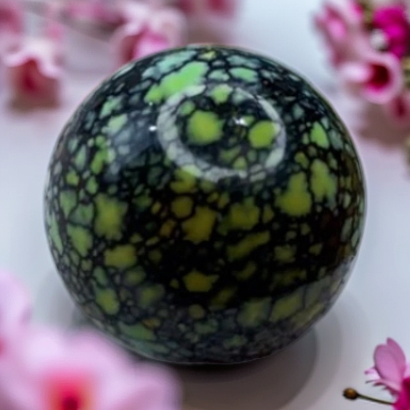 湖北原矿知己绿松石菜籽黄网花单珠配饰