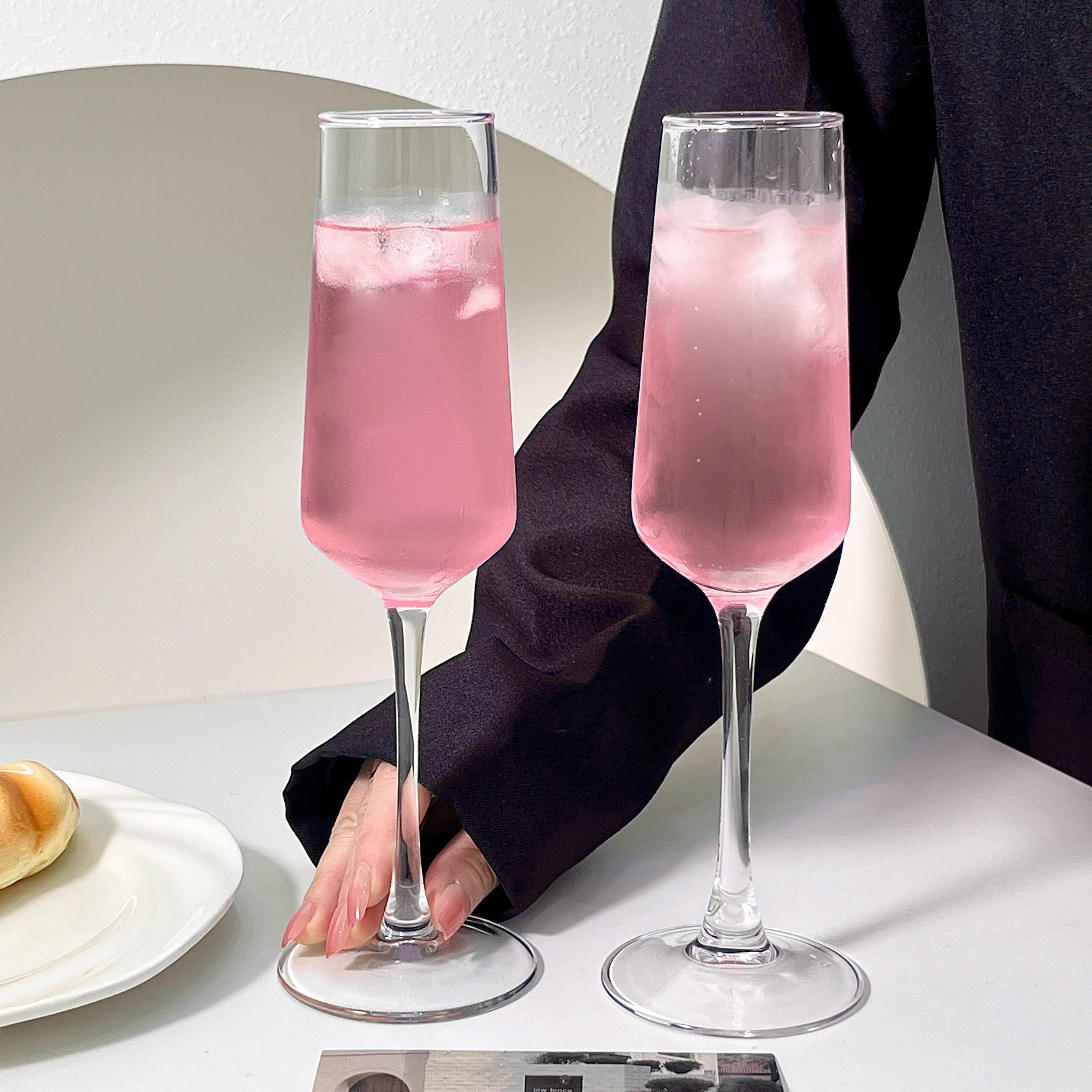 高颜值香槟杯法式ins水晶高脚玻璃酒杯家用轻奢红酒杯起泡酒杯子