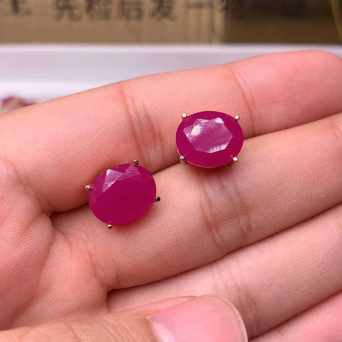 红宝石耳饰银S925镶嵌