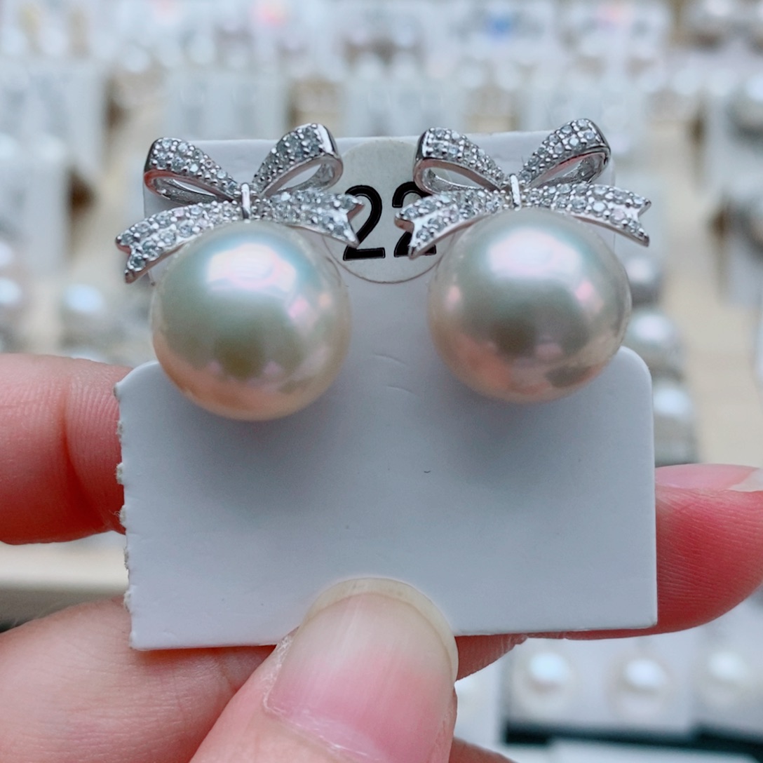 福***1银S925镶嵌耳饰淡水珍珠13mm