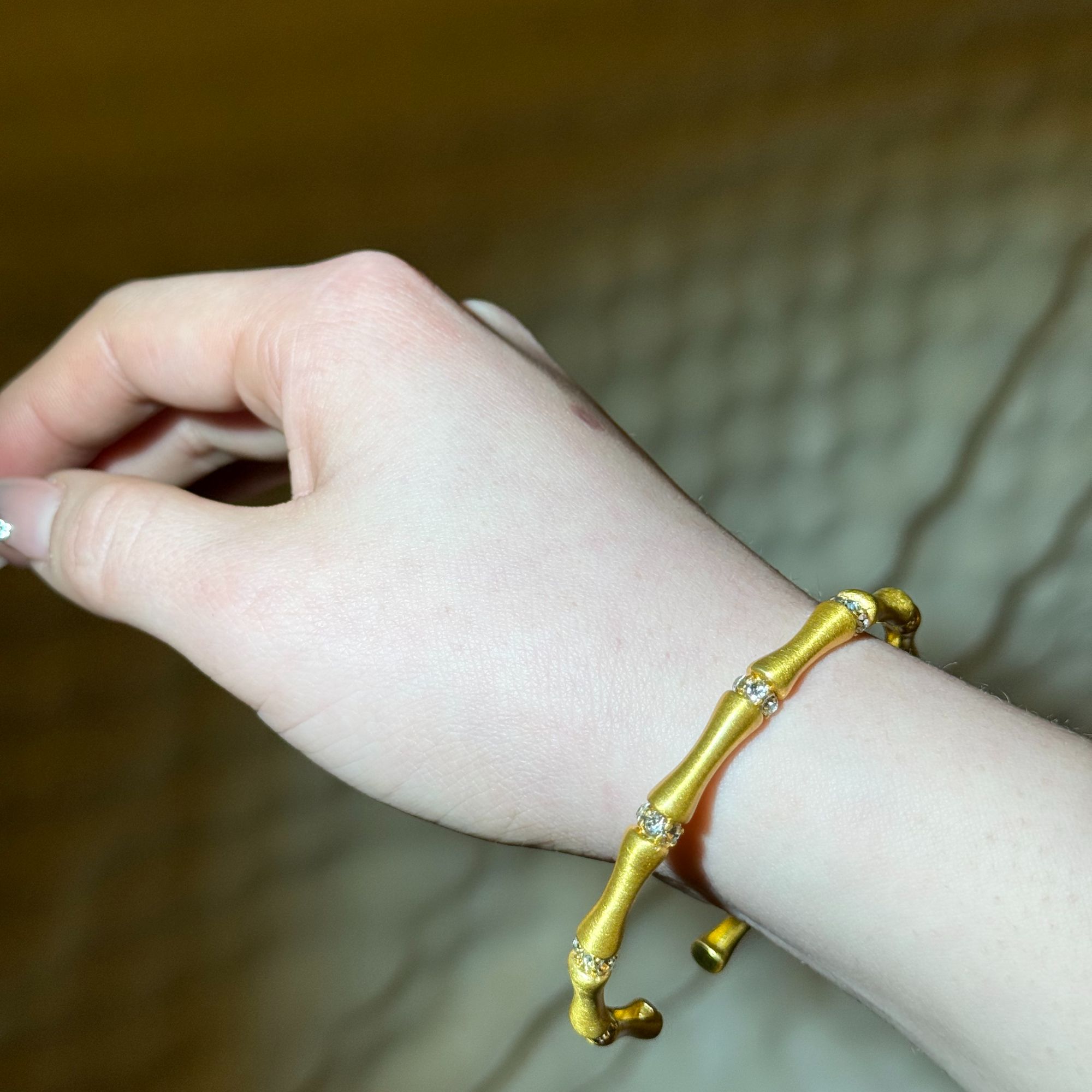 合金手镯 哑光竹节金属锆石半开口可调节手镯时尚经典古法手工