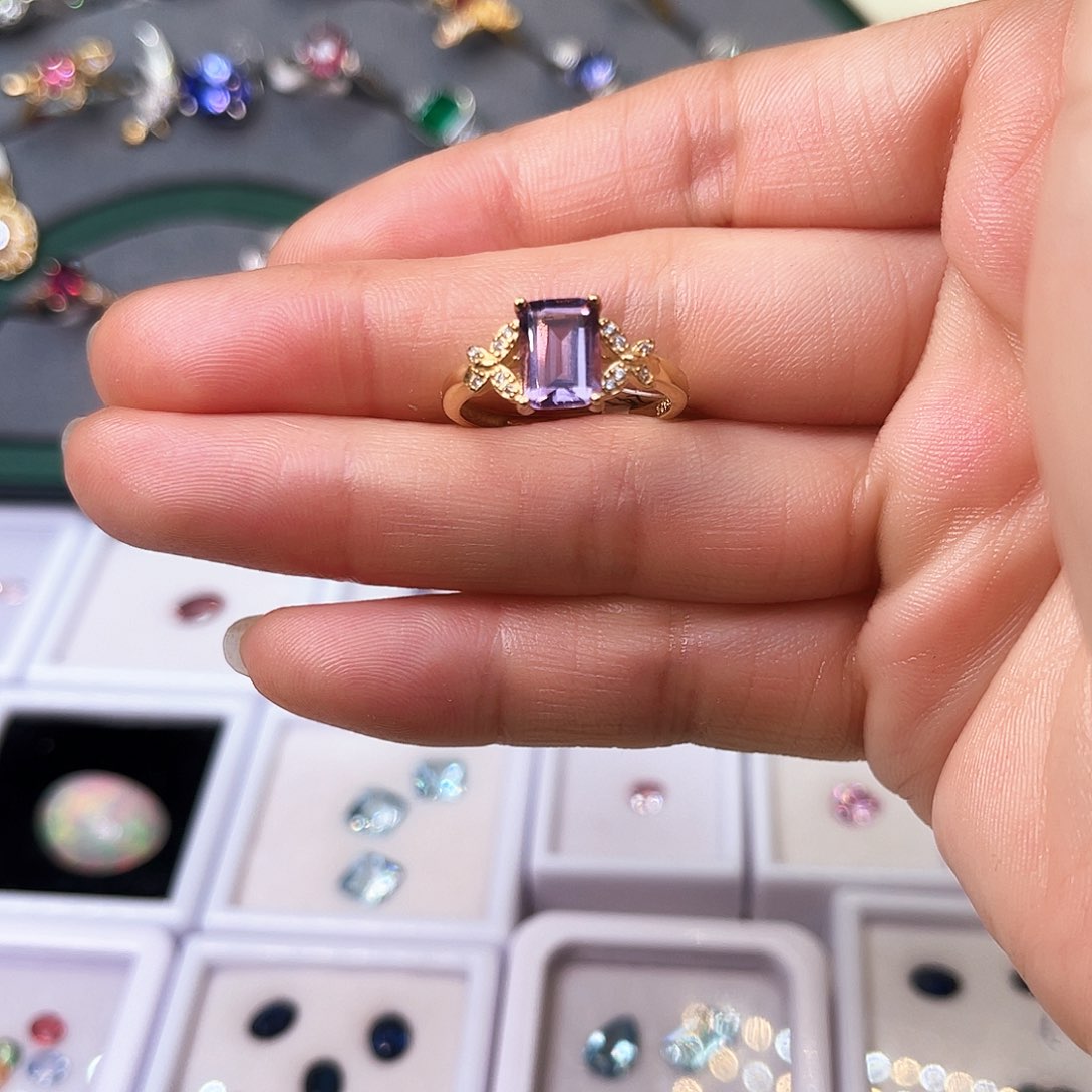 烟晶戒指银S925镶嵌戒指