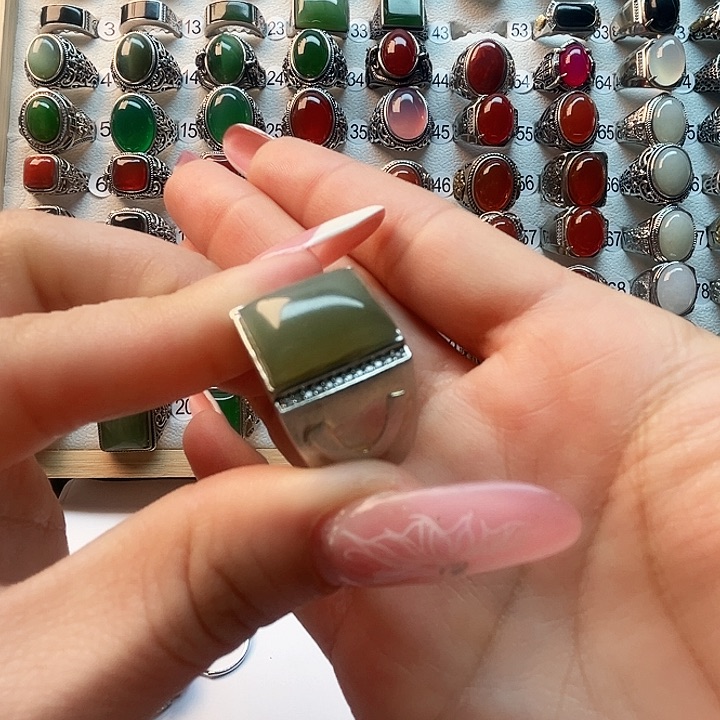 和田玉戒指银S925镶嵌