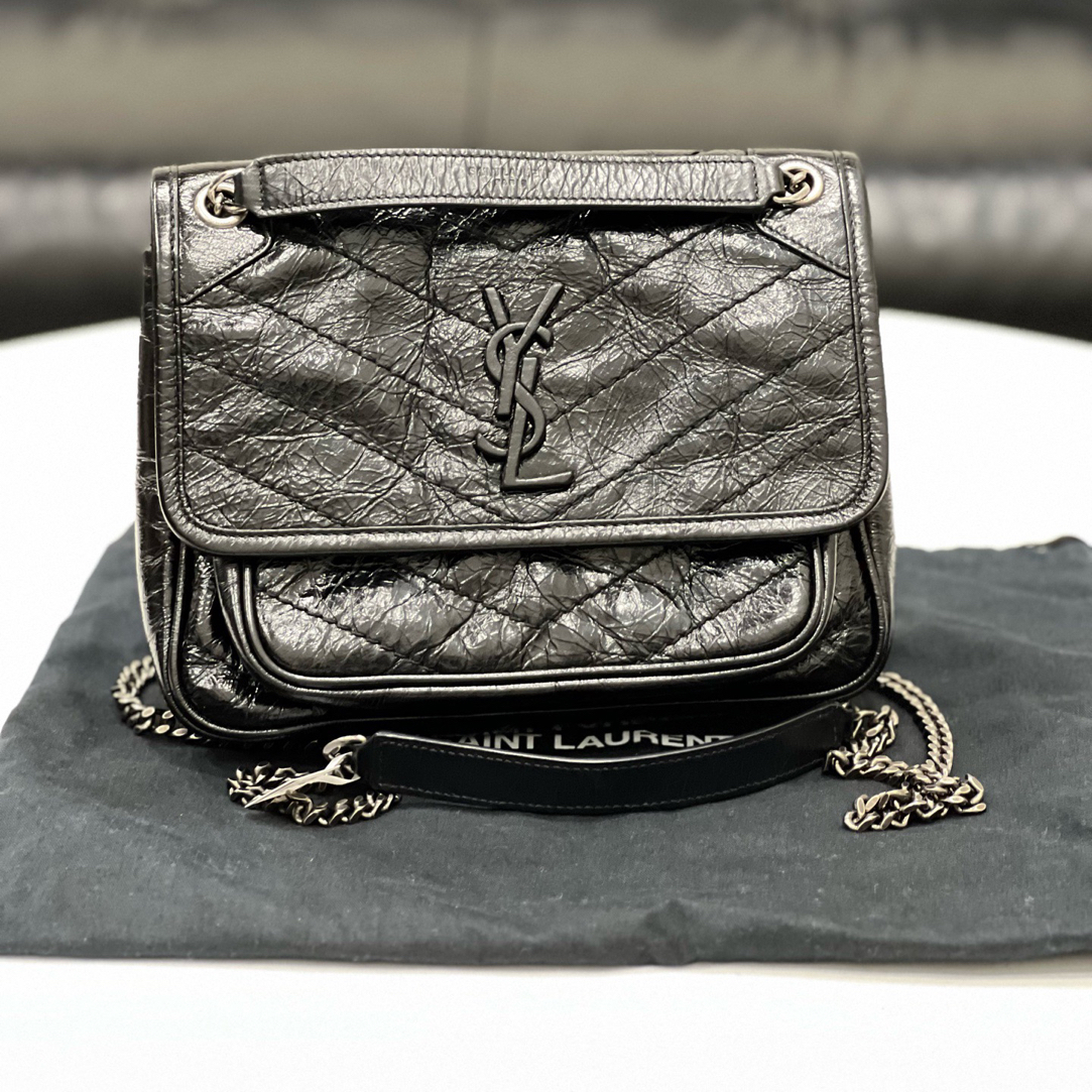 95新 YSL/圣罗兰 黑银niki小号斜挎包
