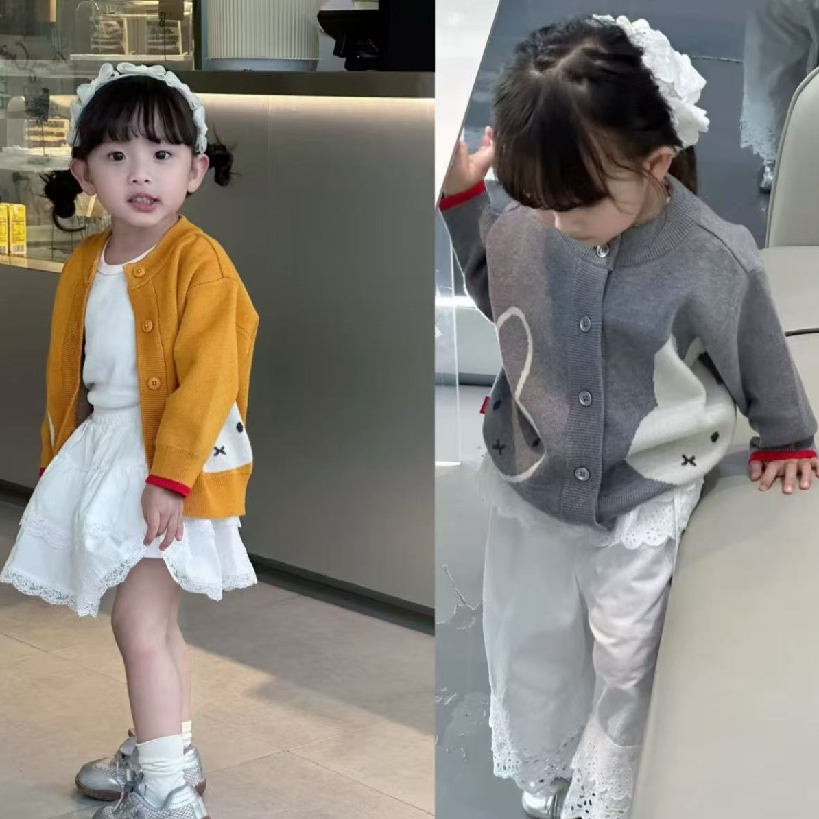 休闲风卡通风兔子长袖毛衣上衣开衫