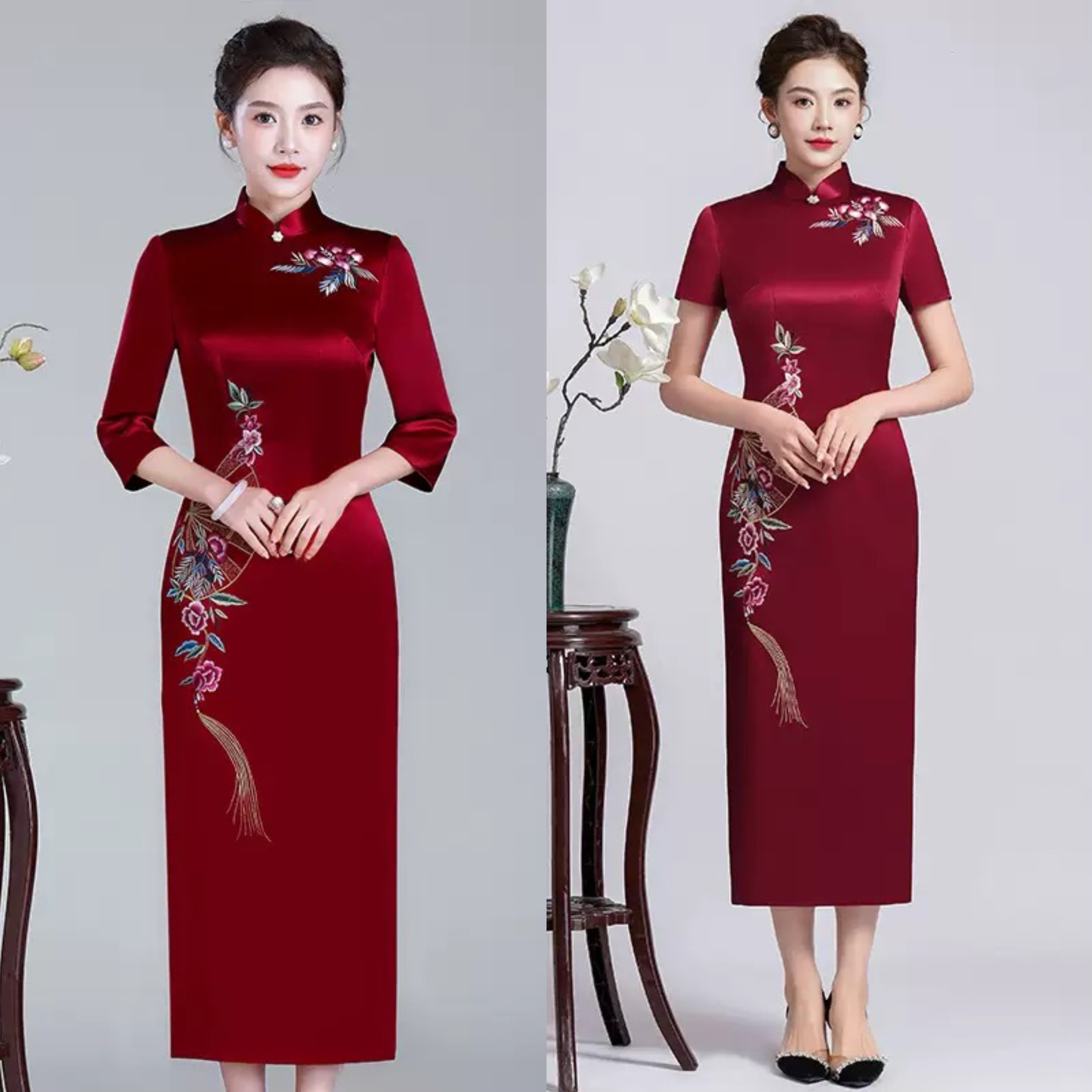 2025秋冬【正品苏绣】旗袍进口三醋酸修身显瘦喜妈妈婆婆婚宴礼服L
