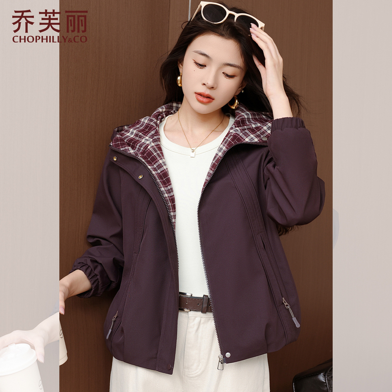 妈妈秋季外套洋气2025新款50多岁中老年女装春秋连帽休闲夹克上衣