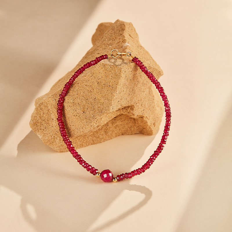 ECI【瑾曦】天然红宝石手链18k金刻面红宝石珠串女 时尚气质送女友