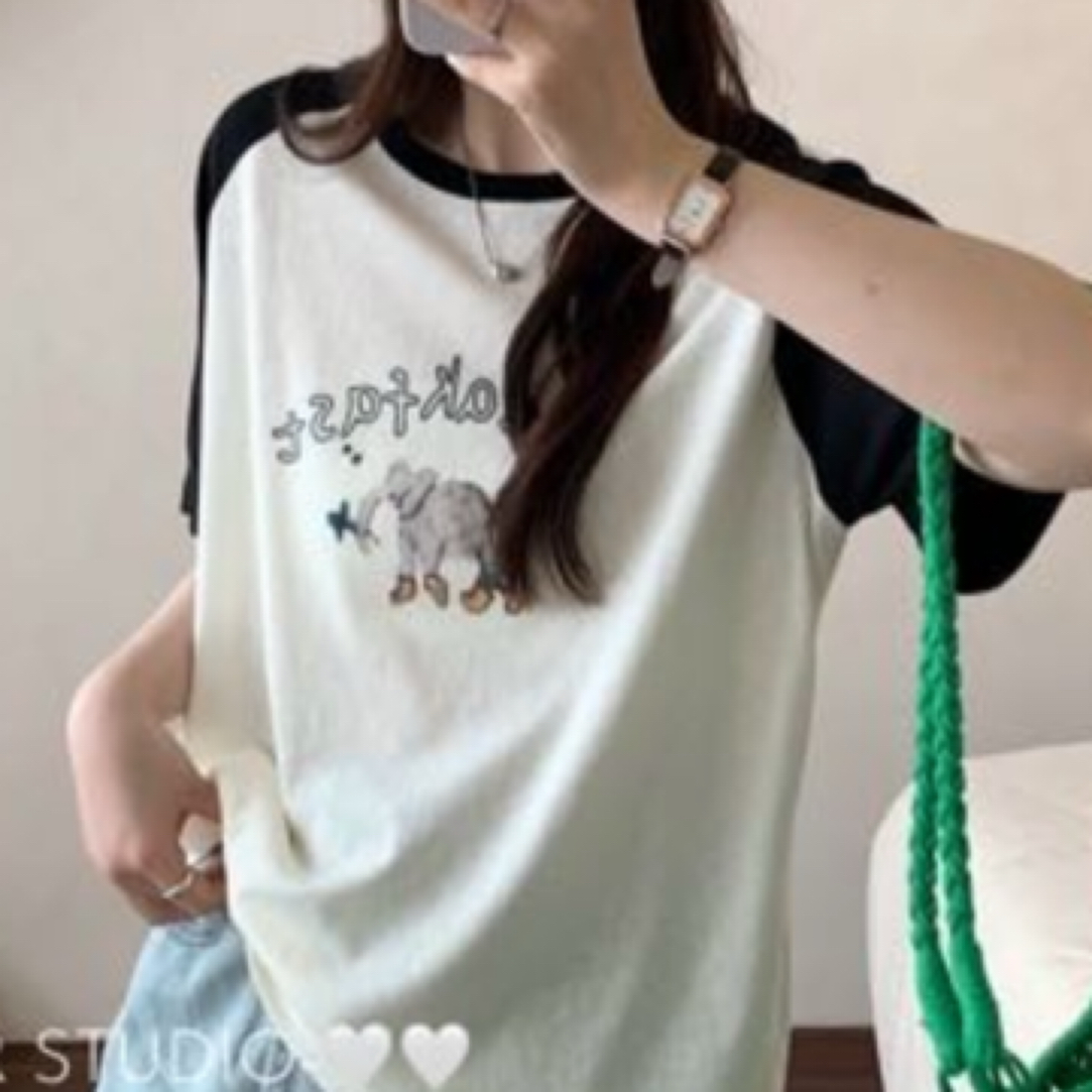 2142 拼接袖字母小象夏季短袖