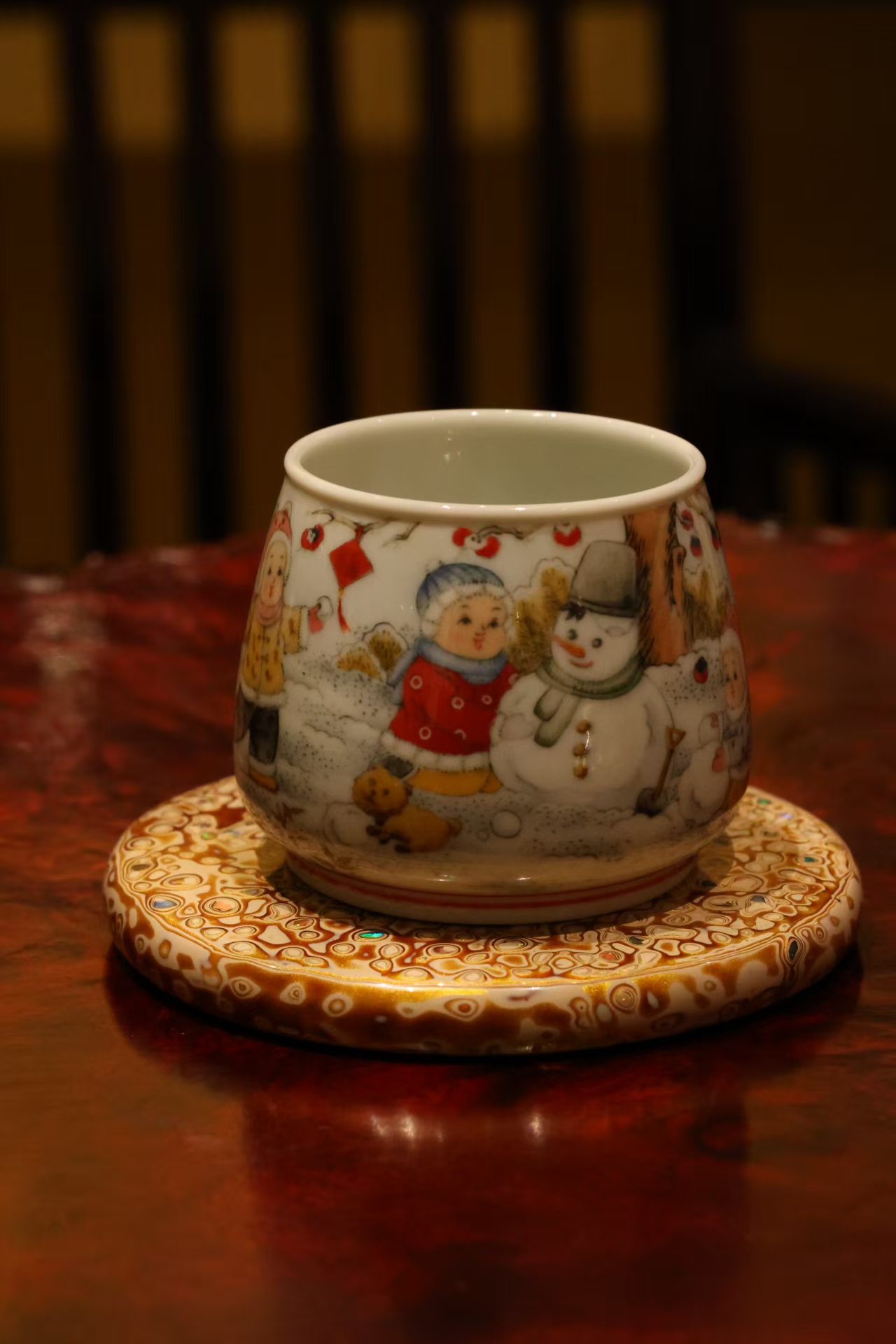 设色窑·堆雪人童趣杯