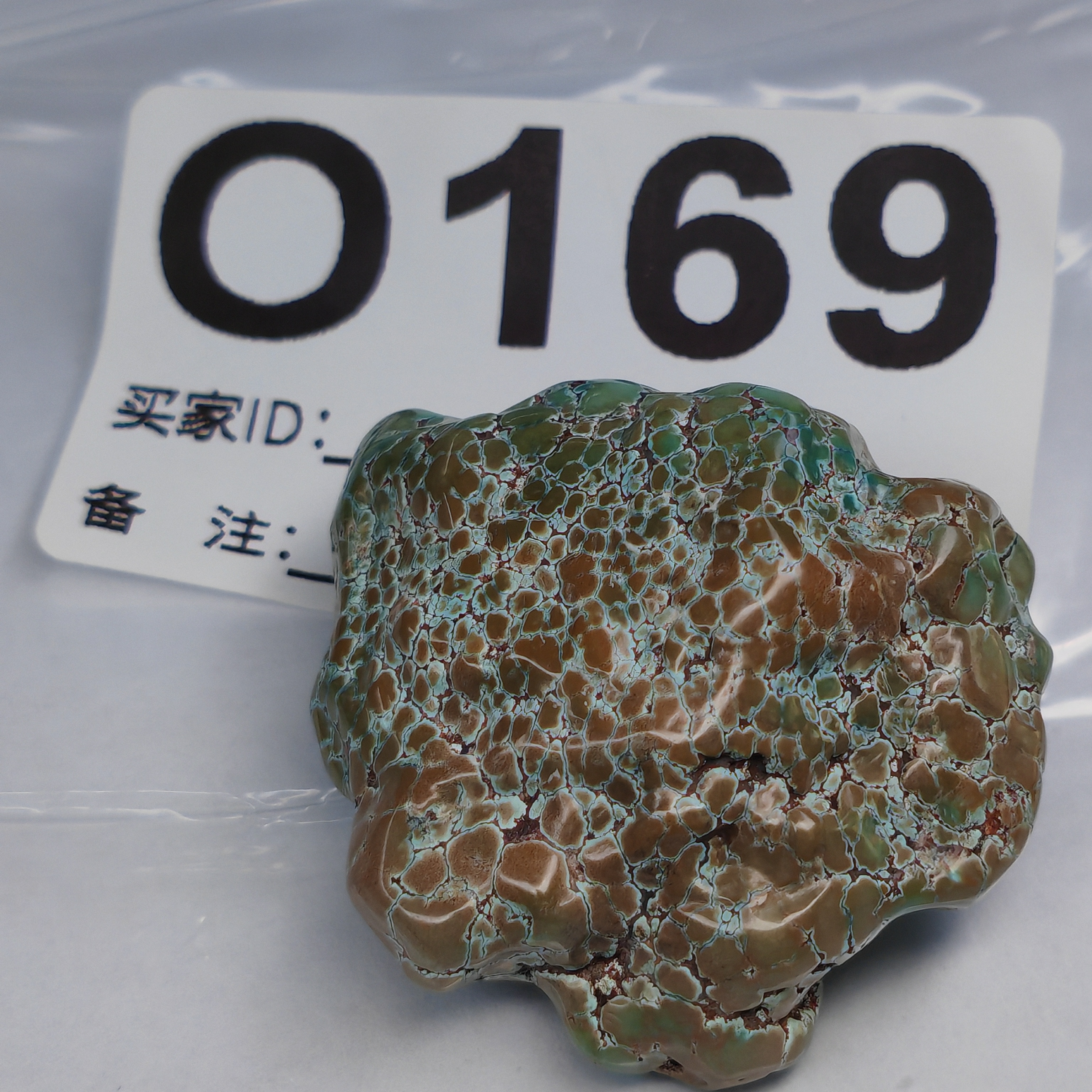 O169原矿高瓷绿松石特色粉绿色随型吊坠，料子和体型都不错