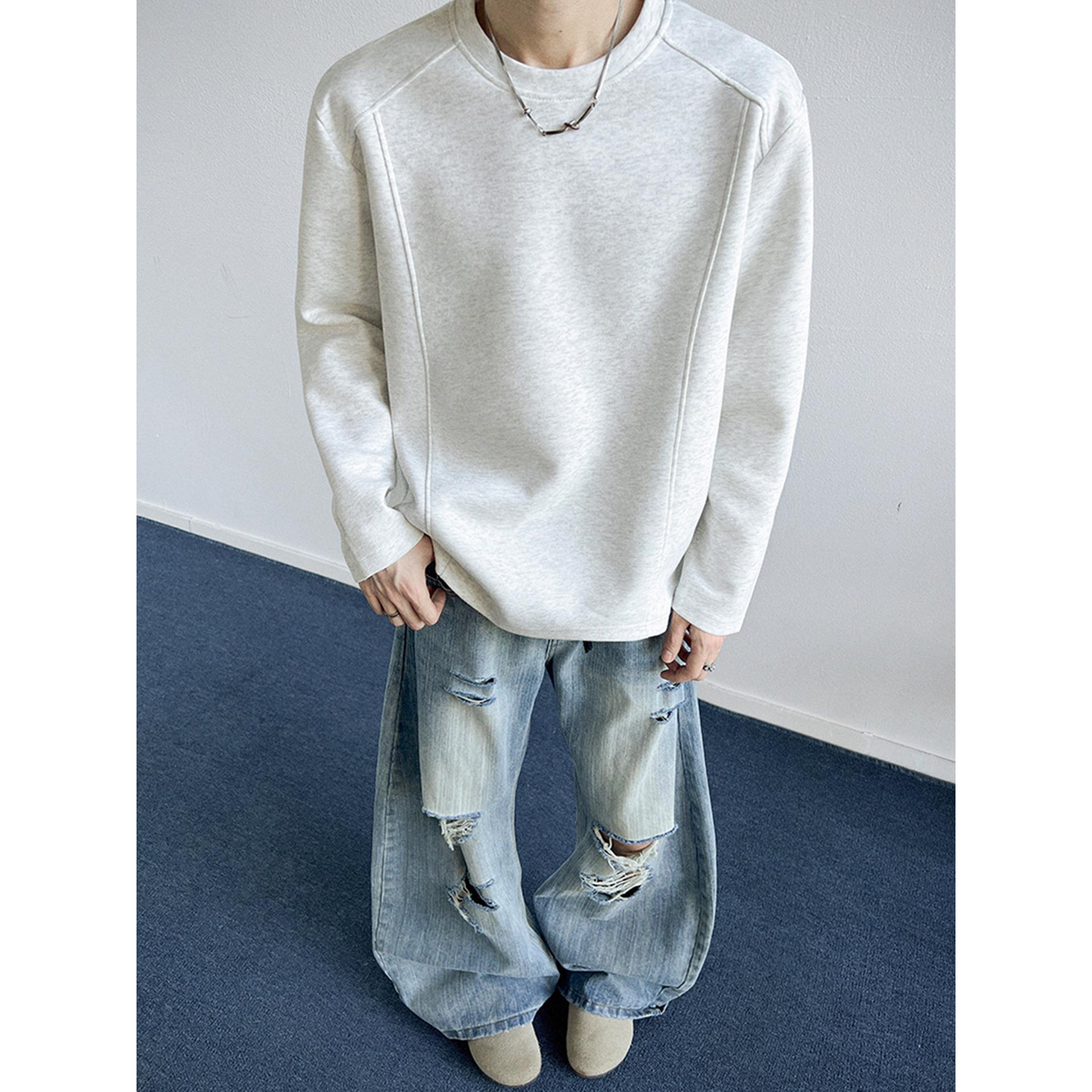 美式解构拼接cleanfit无帽卫衣男款秋季正肩长袖内搭圆领打底上衣