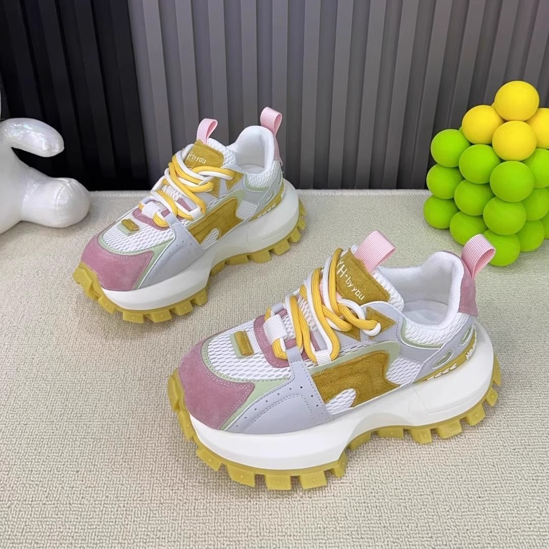 老爹鞋女网面欧洲站2025年夏季新款百搭厚底拼色增高鞋潮阿甘鞋女