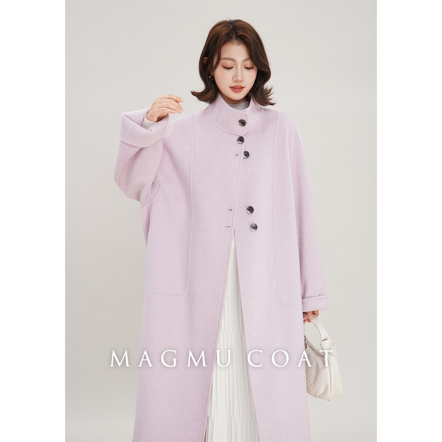 【初雪】2025秋冬新款长款通勤立领毛呢宽松外套大衣女秋冬高级感