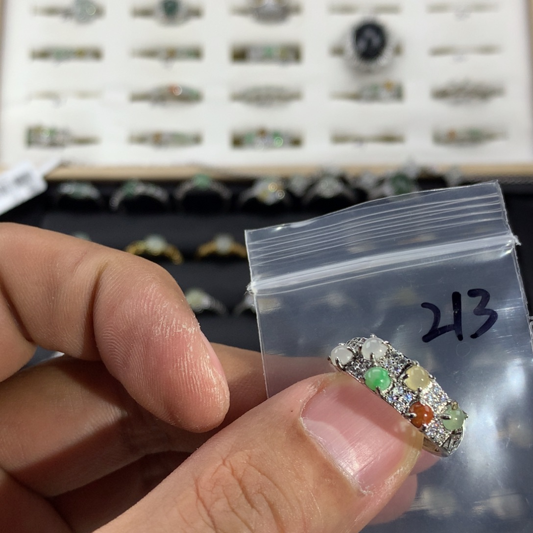 文***山翡翠银S925镀金镶嵌戒指213