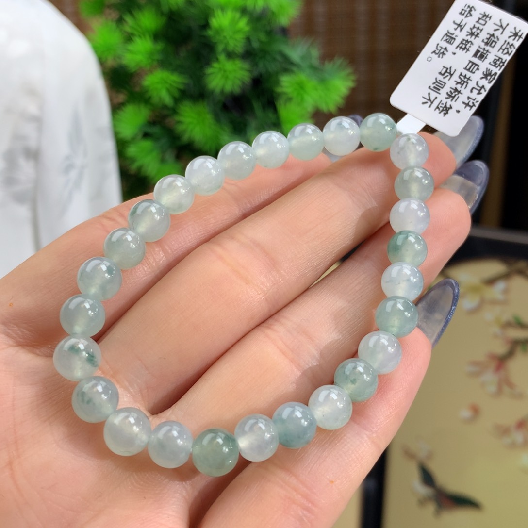 翡翠手链未镶嵌冰胶晴底飘花手链卡7m m