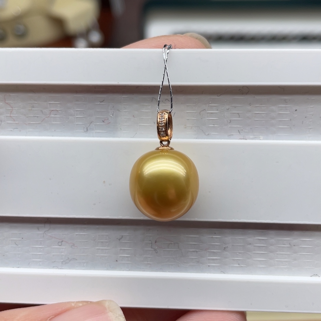 海水珍珠吊坠(不含链)18K金镶嵌12-13m m