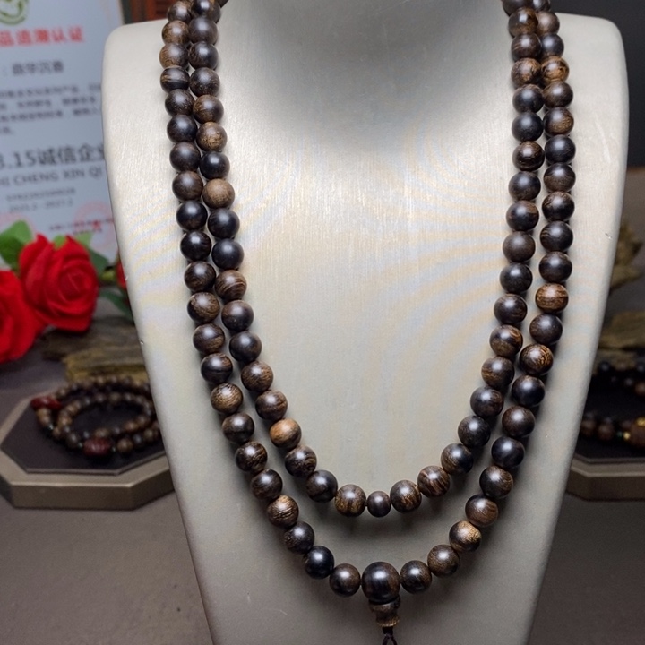 沉香手串越南芽庄白棋楠瘤疤0.8×108