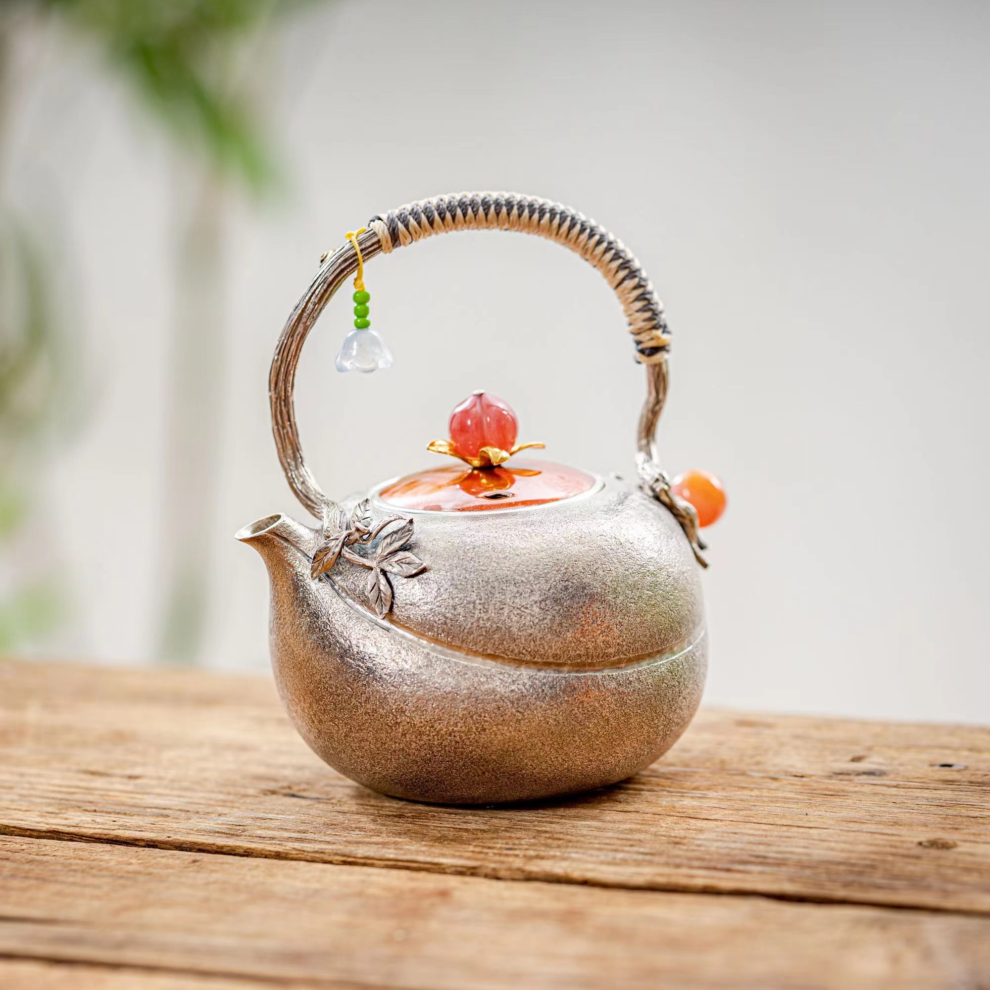 茶壶大魔王手工艺品纯手工麻纹桃子提梁茶壶SWA11256