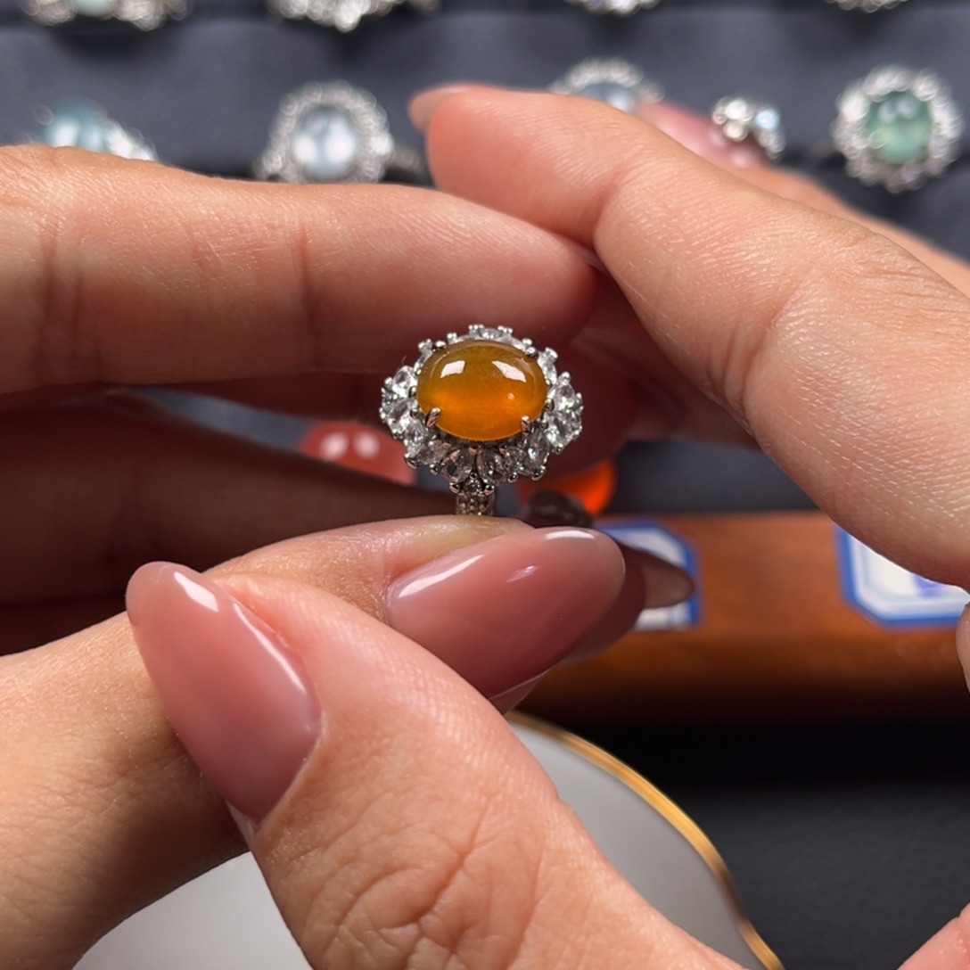 翡翠银S925镶嵌戒指缅甸天然翡翠Ａ货