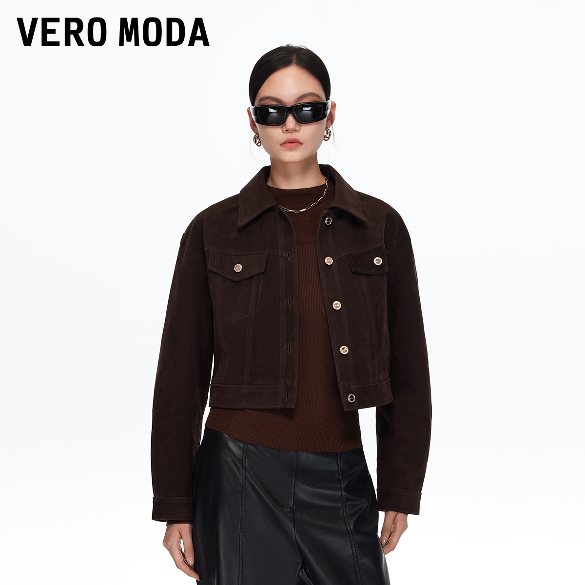 Vero Moda短外套【落日焦糖】25秋季翻领短款绒面简约外套325348004