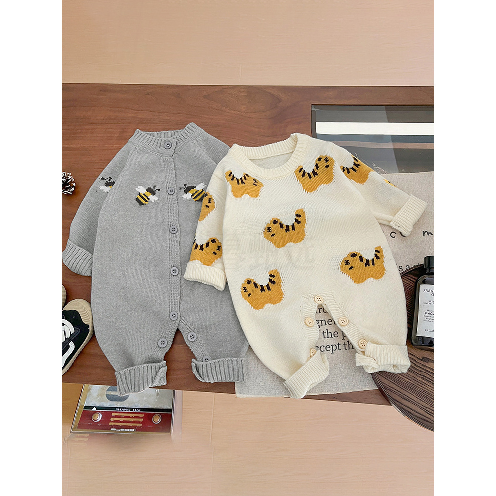 【春上新】婴儿春装哈衣宝宝针织对开连体衣新生儿爬爬服萌娃衣服