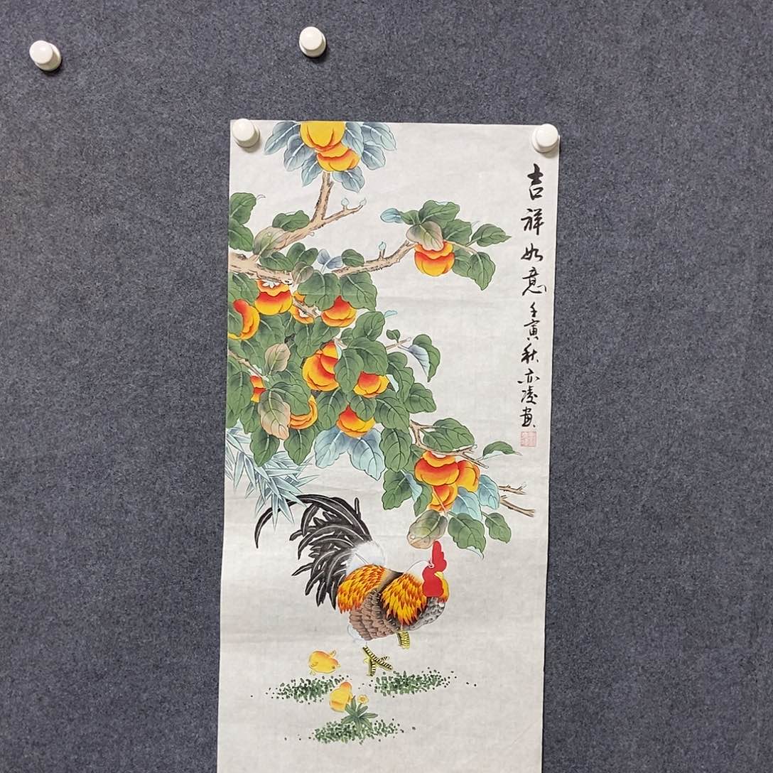 国画三尺工笔花鸟一副