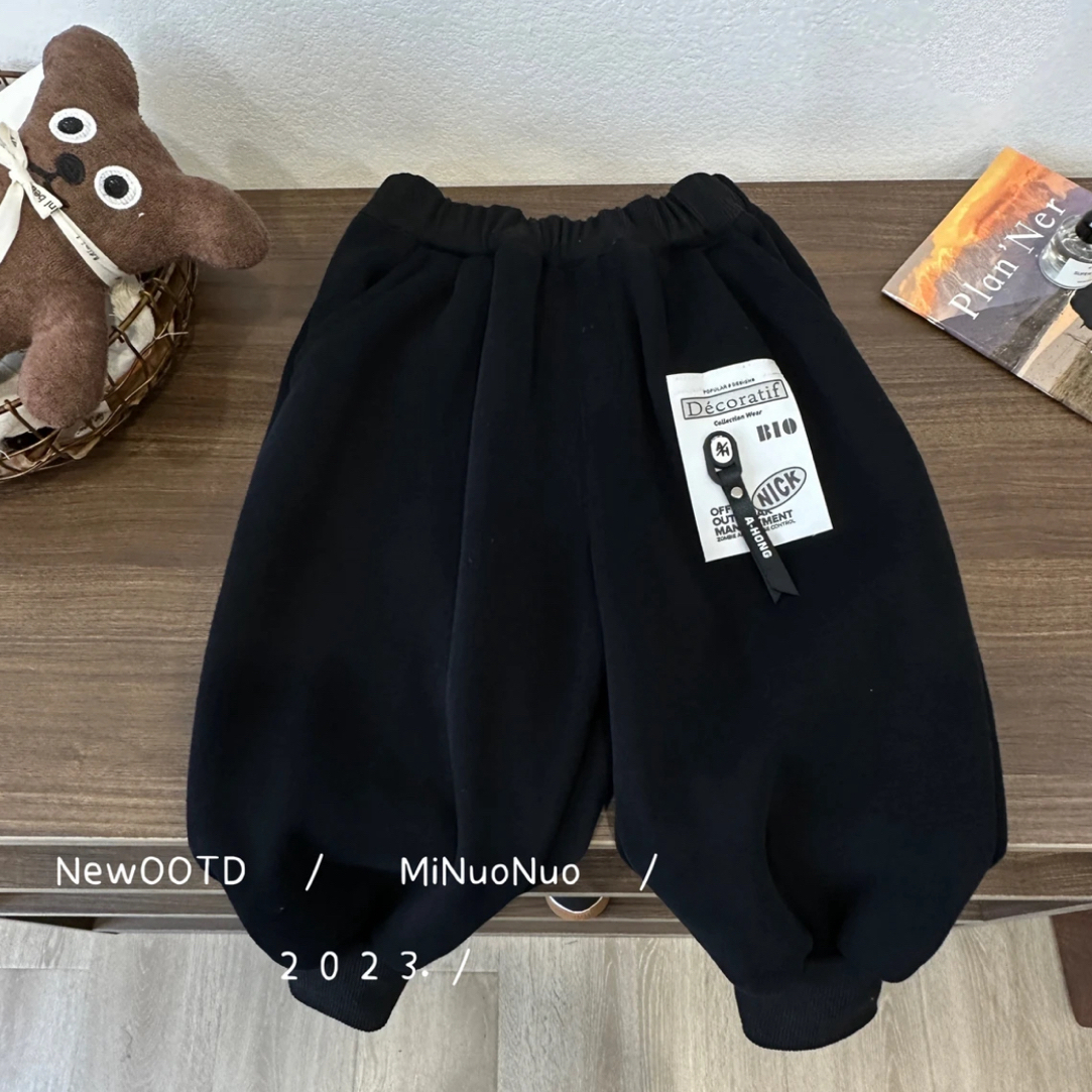 儿童宽松针织休闲裤时尚黑色韩版冬季加厚卫裤子
