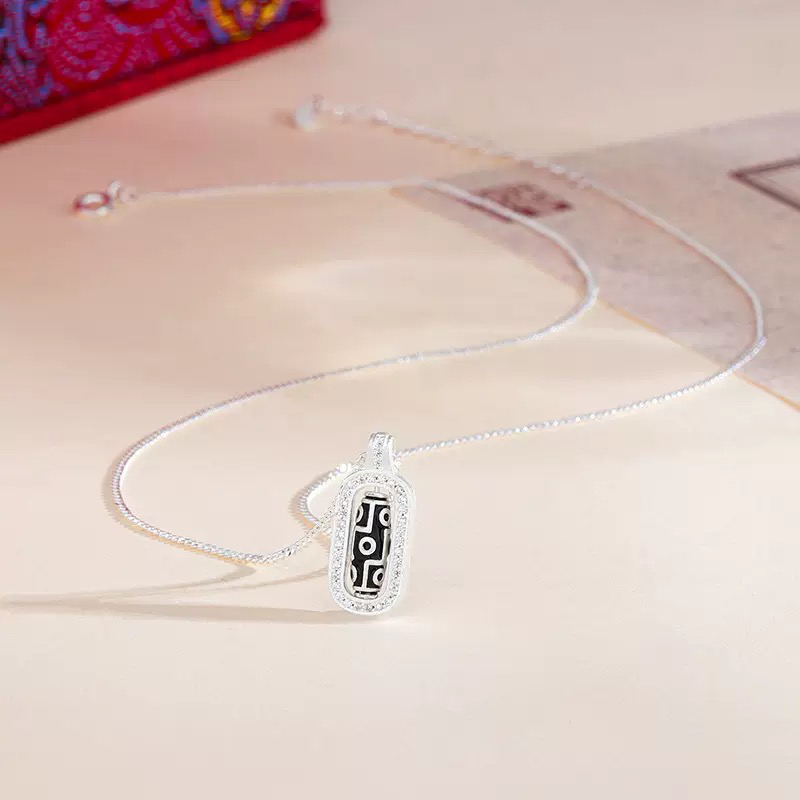 925银银制品 925银二合一实心转动项链镶嵌银色首饰锁骨链链子