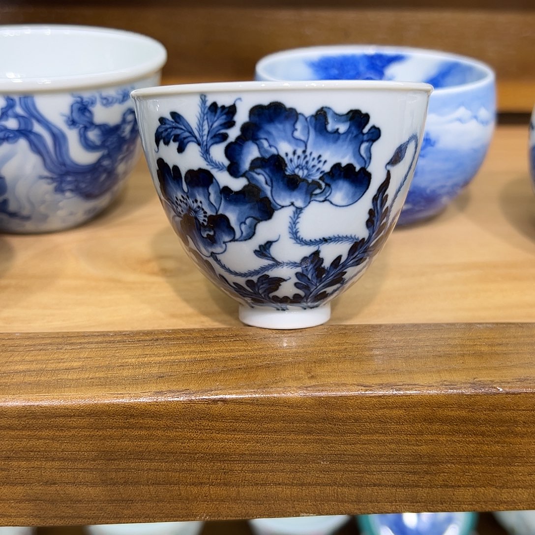 墨***言青花手工虞美人品茗杯