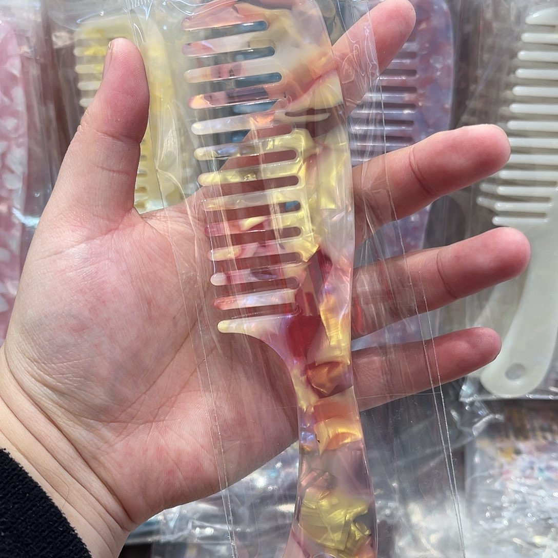 醋酸非金属粉金色宽齿把梳