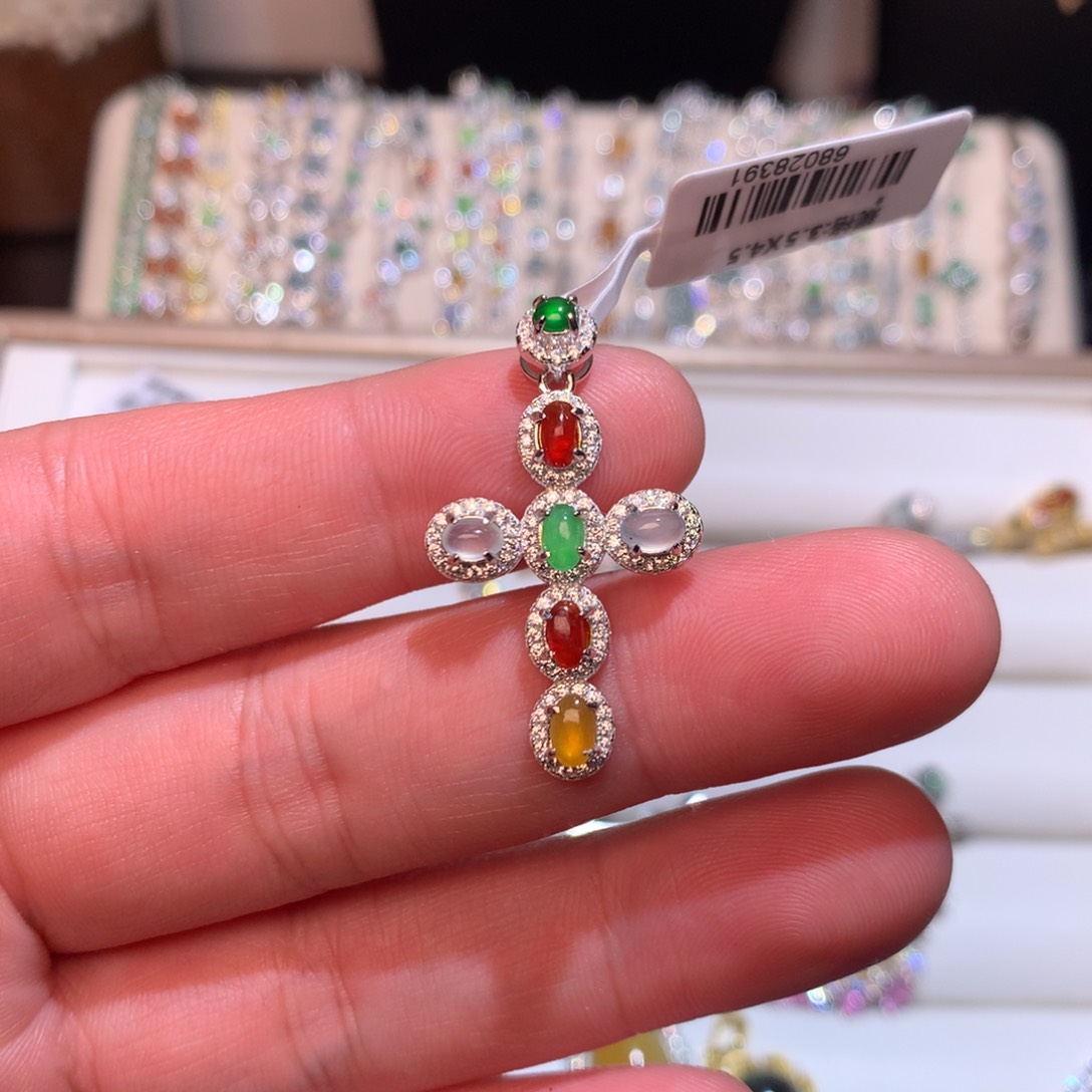 翡翠耳饰银S925镶嵌天然翡翠项链